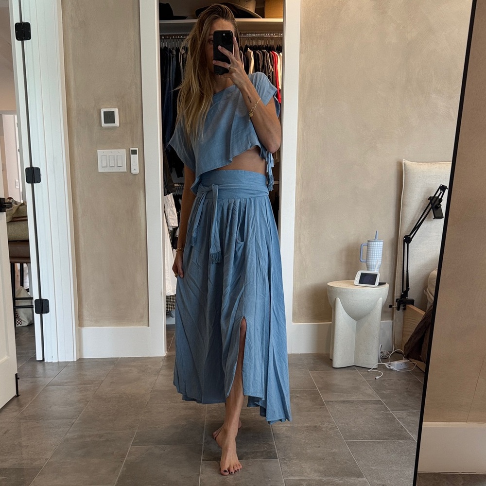 Free People Blue Midi Skirt and Crop top Light Blue Set - Picture 5 of 12